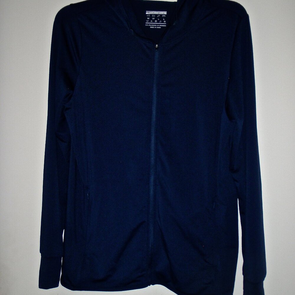 WOMEN'S  YOGA STRETCH BREATHABLE ZIPPERED HOODED JACKET DARK NAVY SIZE M